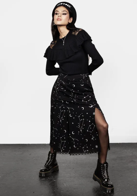 Silver Celestial Print Double Split Skirt sold by Disturbia