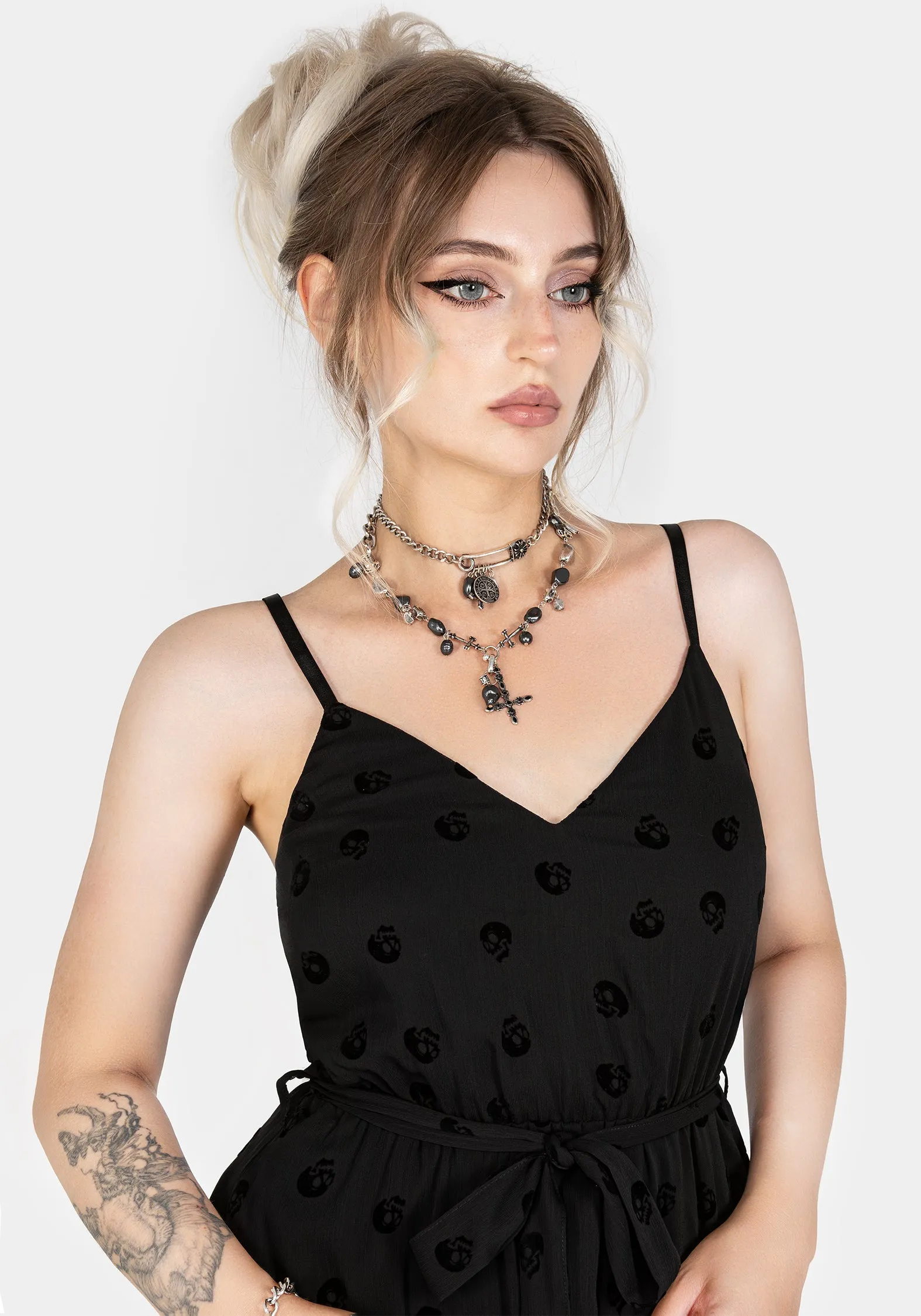 Bones Flocked Chiffon Maxi Cami Dress sold by Disturbia product image thumbnail 2