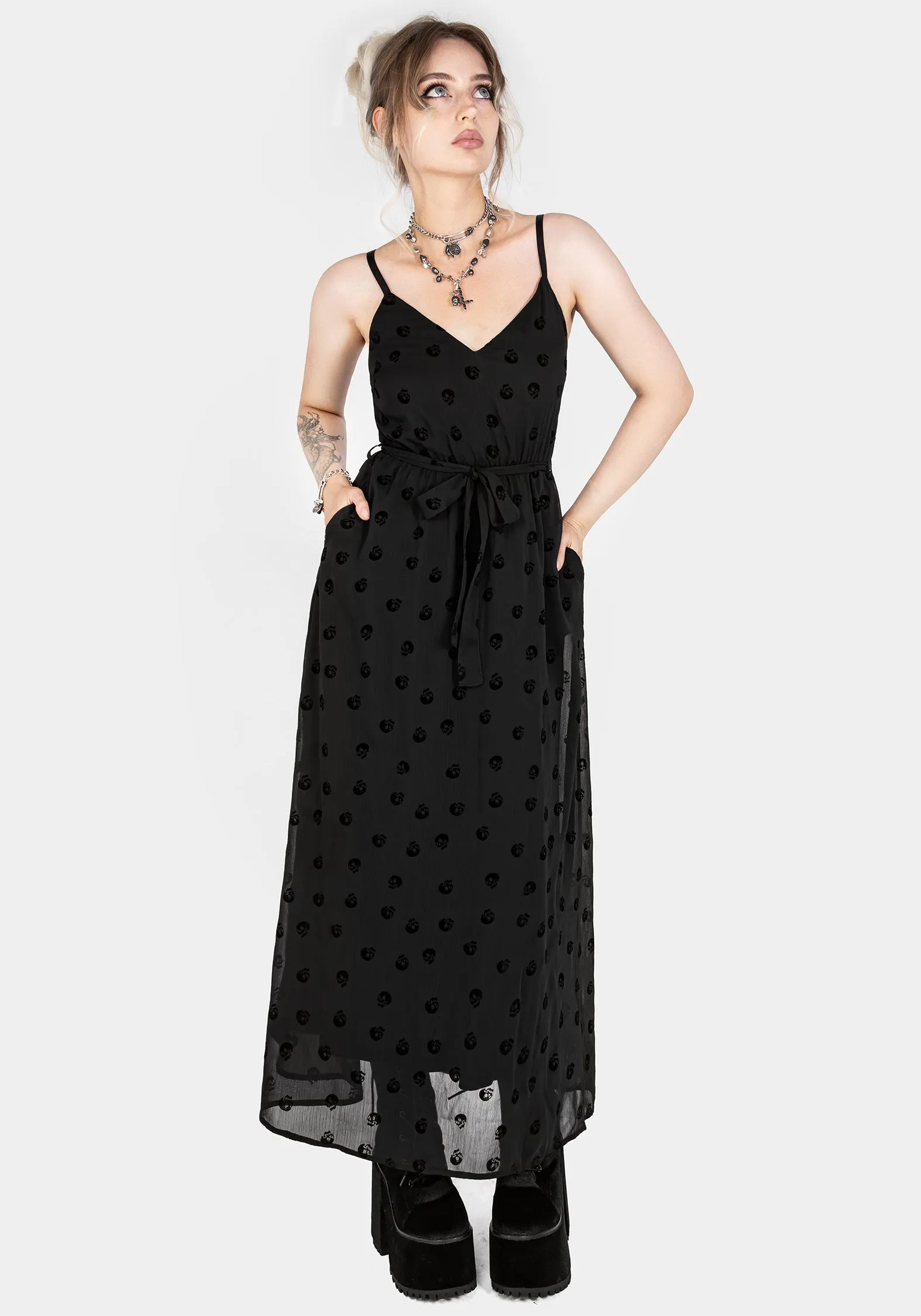 Bones Flocked Chiffon Maxi Cami Dress sold by Disturbia product image thumbnail 4