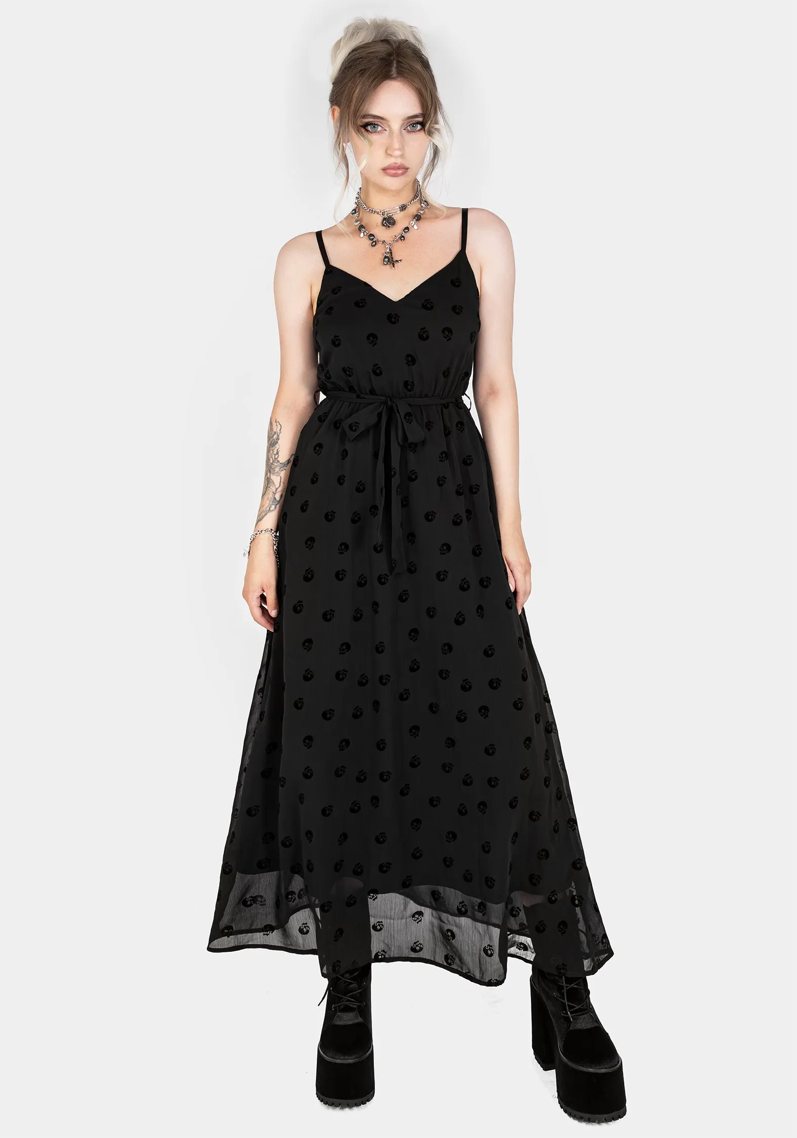 Bones Flocked Chiffon Maxi Cami Dress sold by Disturbia product image thumbnail 5