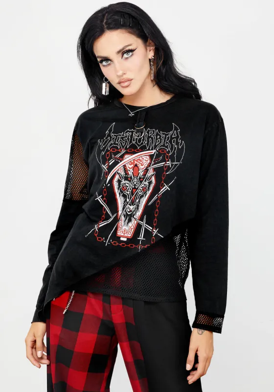 Hellbound Layered Fishnet Long Sleeve T-shirt sold by Disturbia