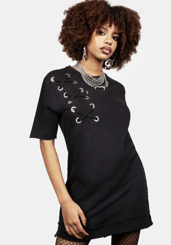 Mishap Lace up Jersey T-Shirt Dress sold by Disturbia
