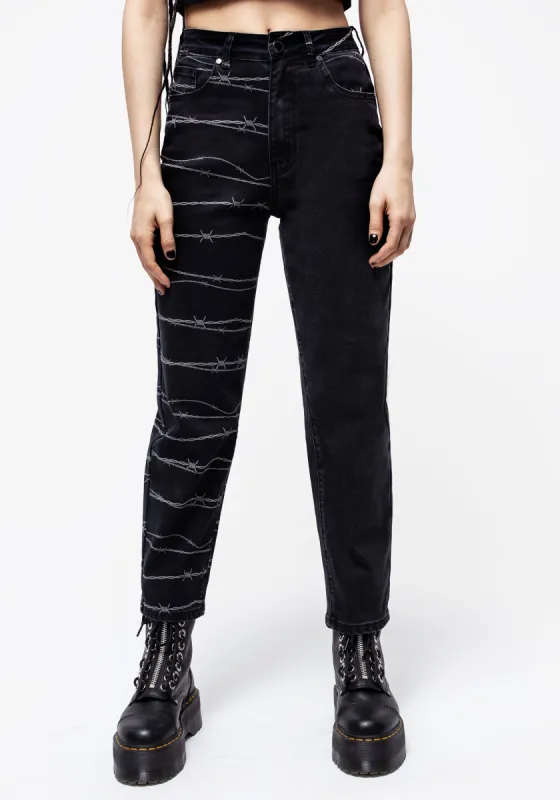 Barbed Wire Spliced Mom Jeans sold by Disturbia