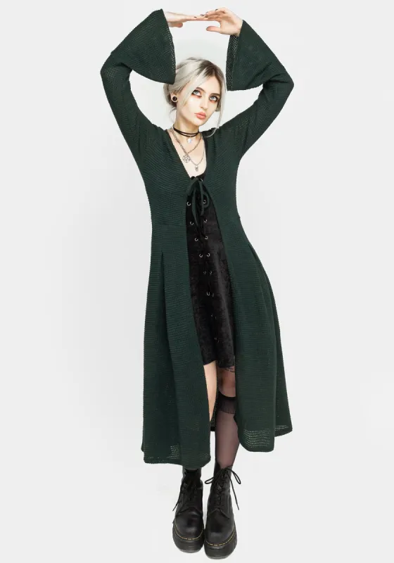 Xana Textured Tie Front Long Cardigan - Green sold by Disturbia
