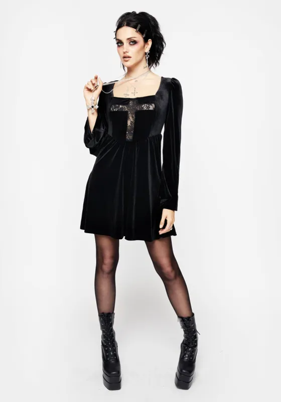 Obelus Lace Velour Mini Dress sold by Disturbia