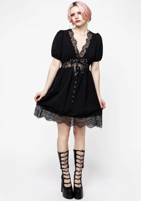 Mortuary Lace Button Up Mini Dress sold by Disturbia