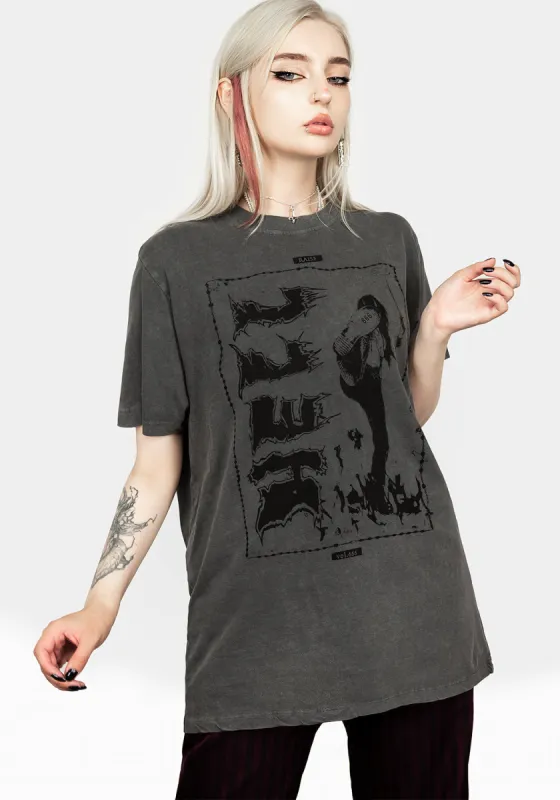 Hell Vintage Grey Washed T-Shirt sold by Disturbia