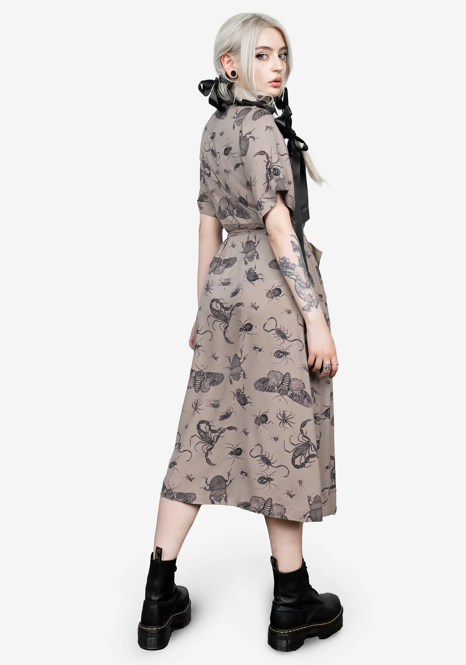 Parasite Bugs Print Midi Short Sleeve Shirt Dress - Taupe sold by Disturbia product image thumbnail 3