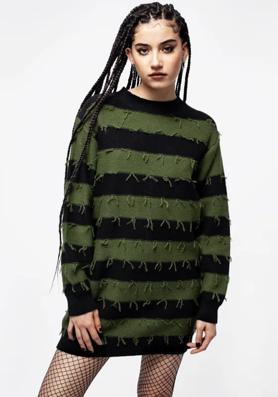 Nancy Stripe Oversized Jumper - Green and Black sold by Disturbia
