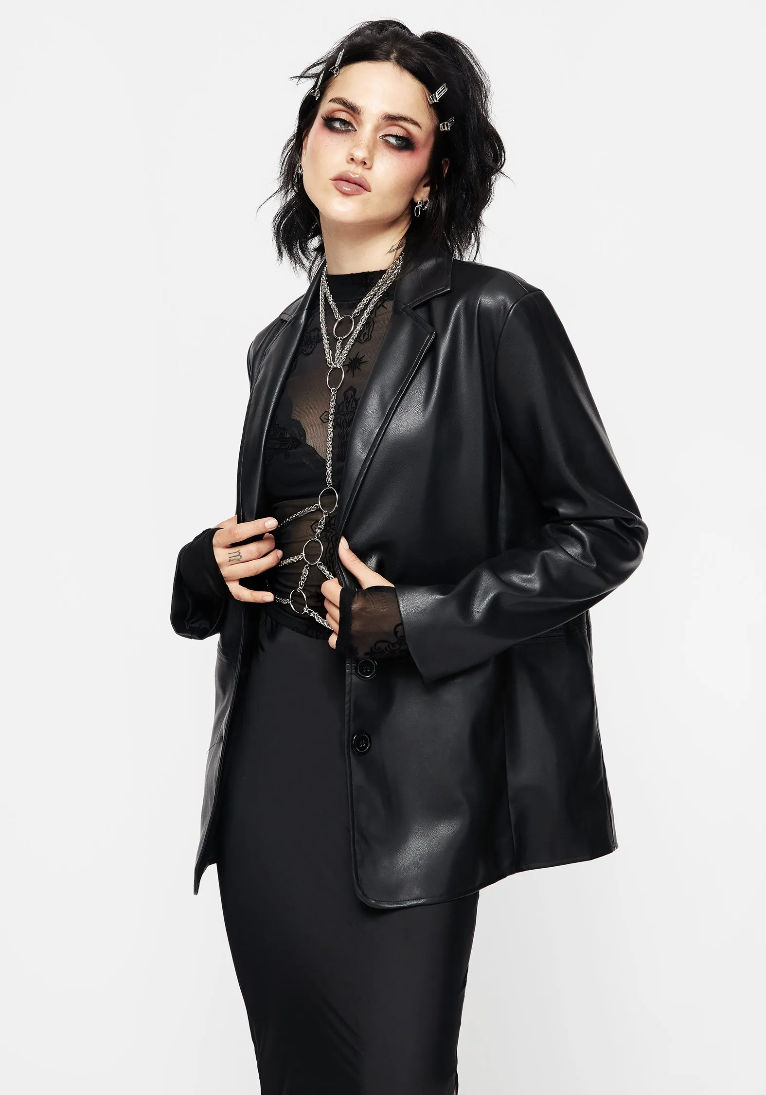 Oracle Faux Leather Blazer sold by Disturbia