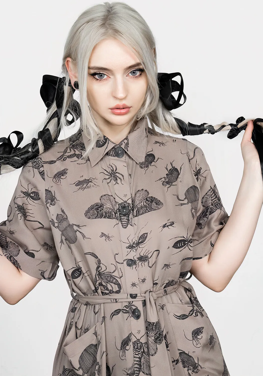 Parasite Bugs Print Midi Short Sleeve Shirt Dress - Taupe sold by Disturbia product image thumbnail 2