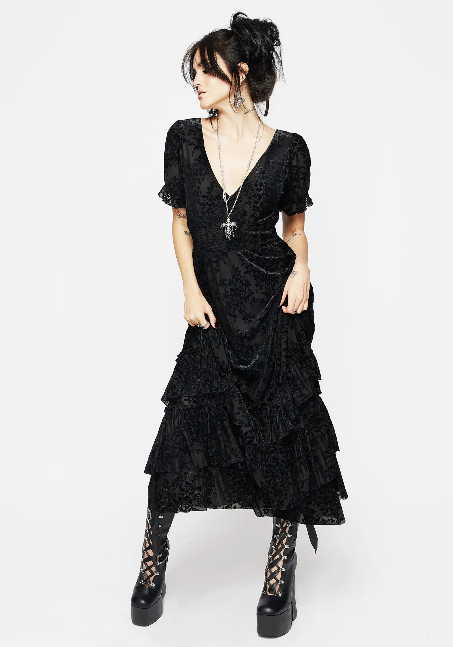 Lilias Devoré Tiered Maxi Dress sold by Disturbia product image thumbnail 4