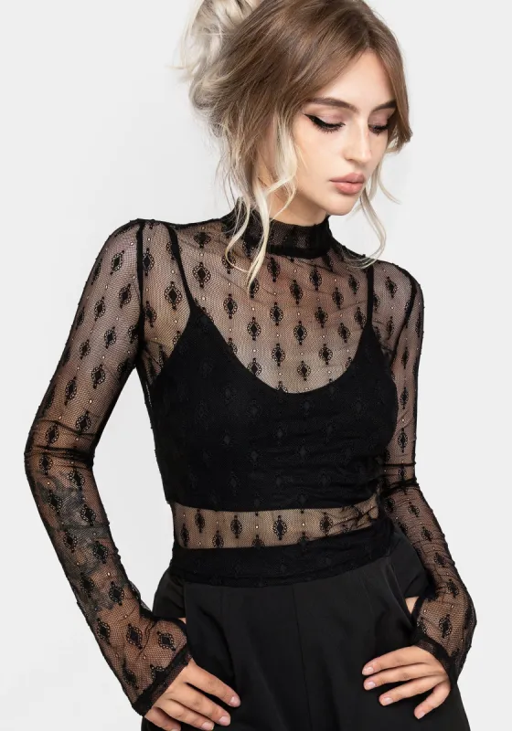 Essendi Long Sleeve Mesh Top sold by Disturbia