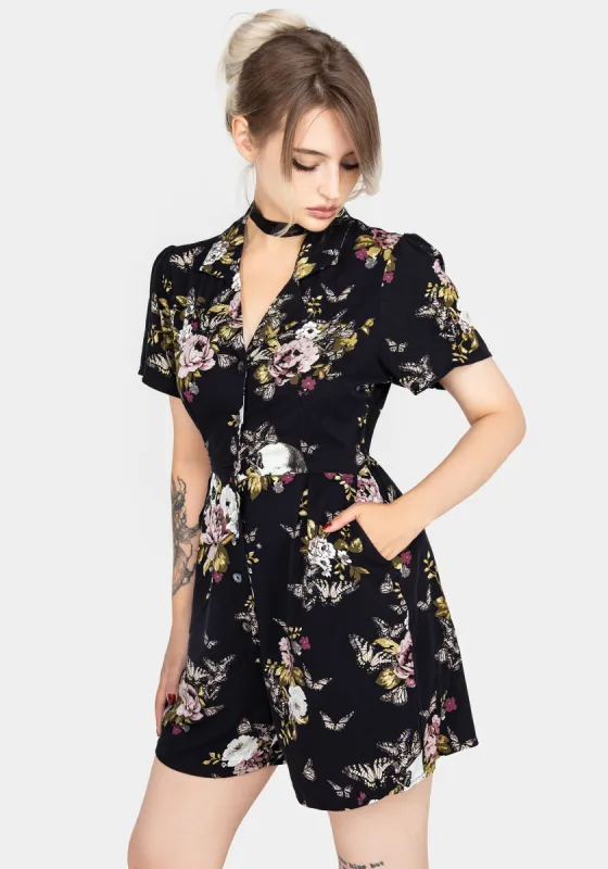 Revival Floral Button Up Playsuit sold by Disturbia