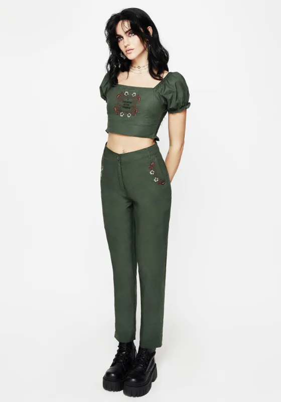 Whisper Embroidered Linen-Blend Tapered Trousers sold by Disturbia