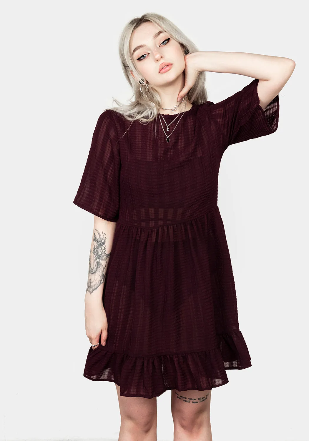 SHEER SMOCK DRESS IN PURPLE sold by Disturbia product image thumbnail 3