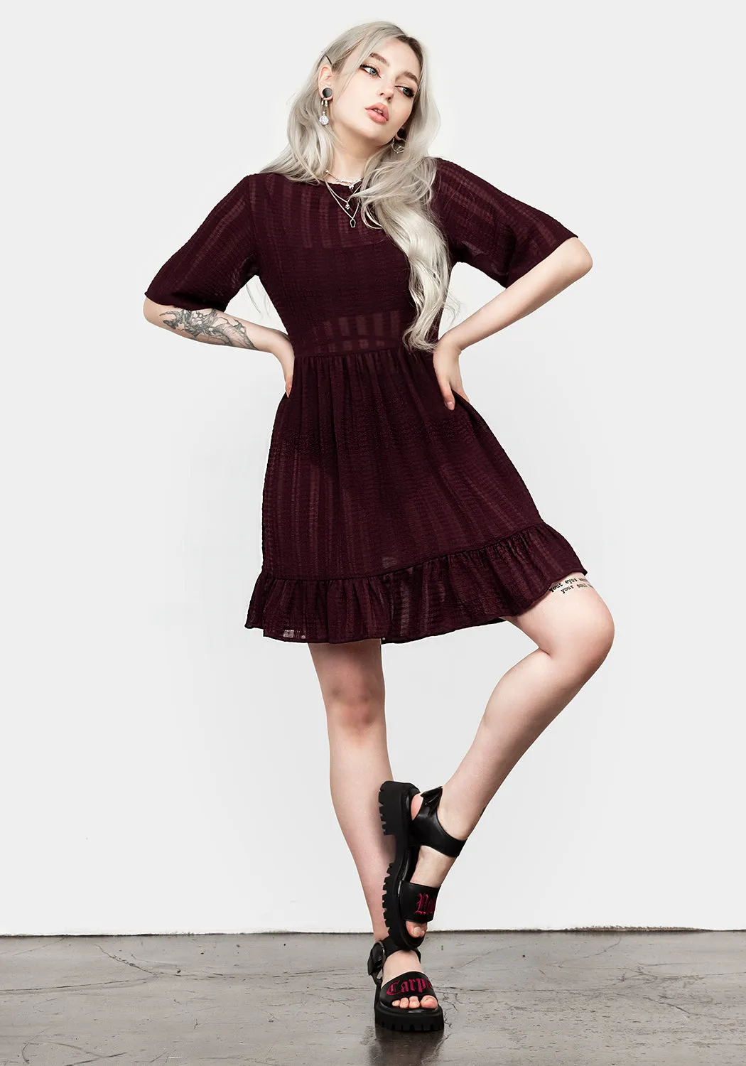 SHEER SMOCK DRESS IN PURPLE sold by Disturbia