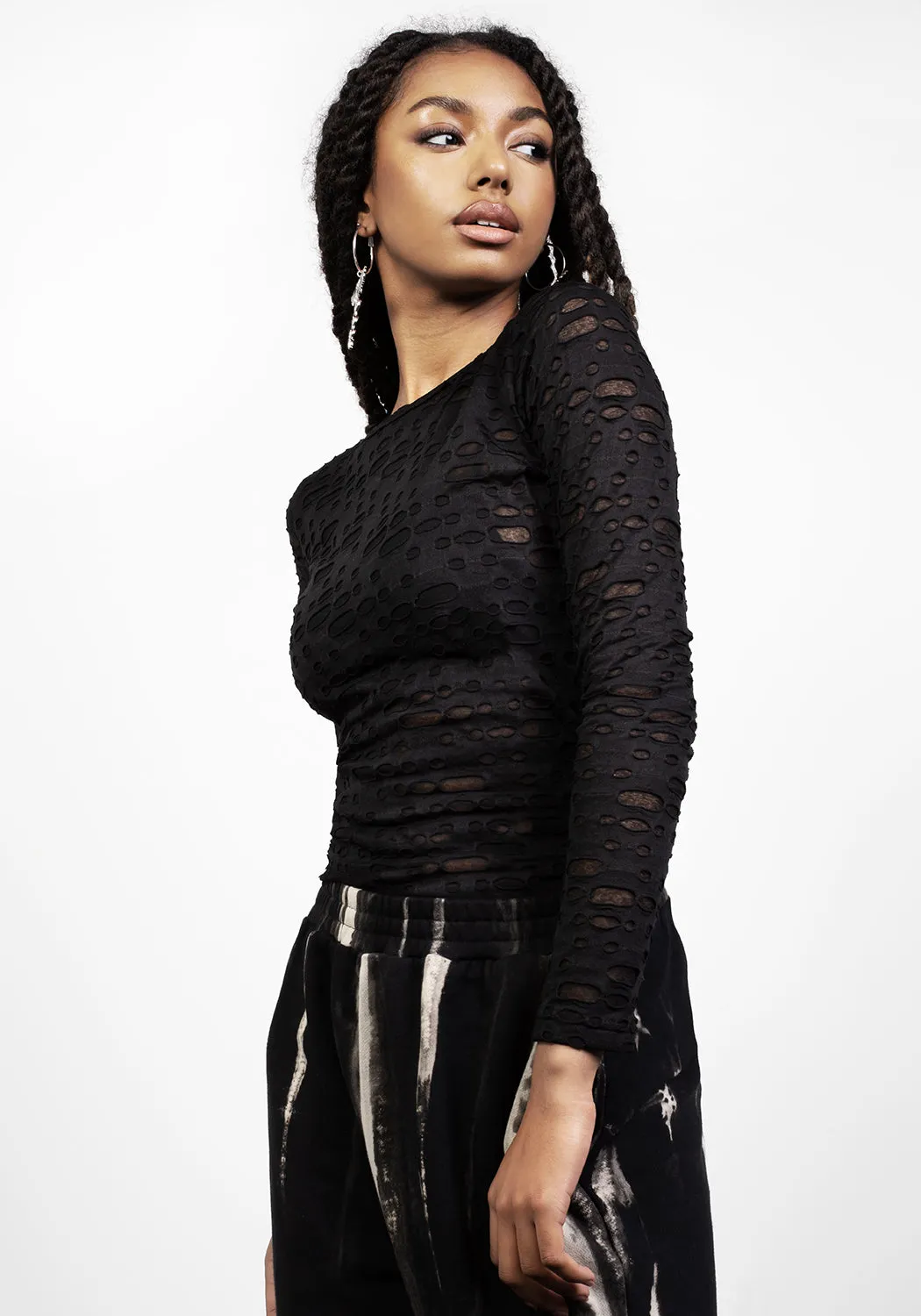 DISTRESSED JERSEY LONG SLEEVE TOP sold by Disturbia