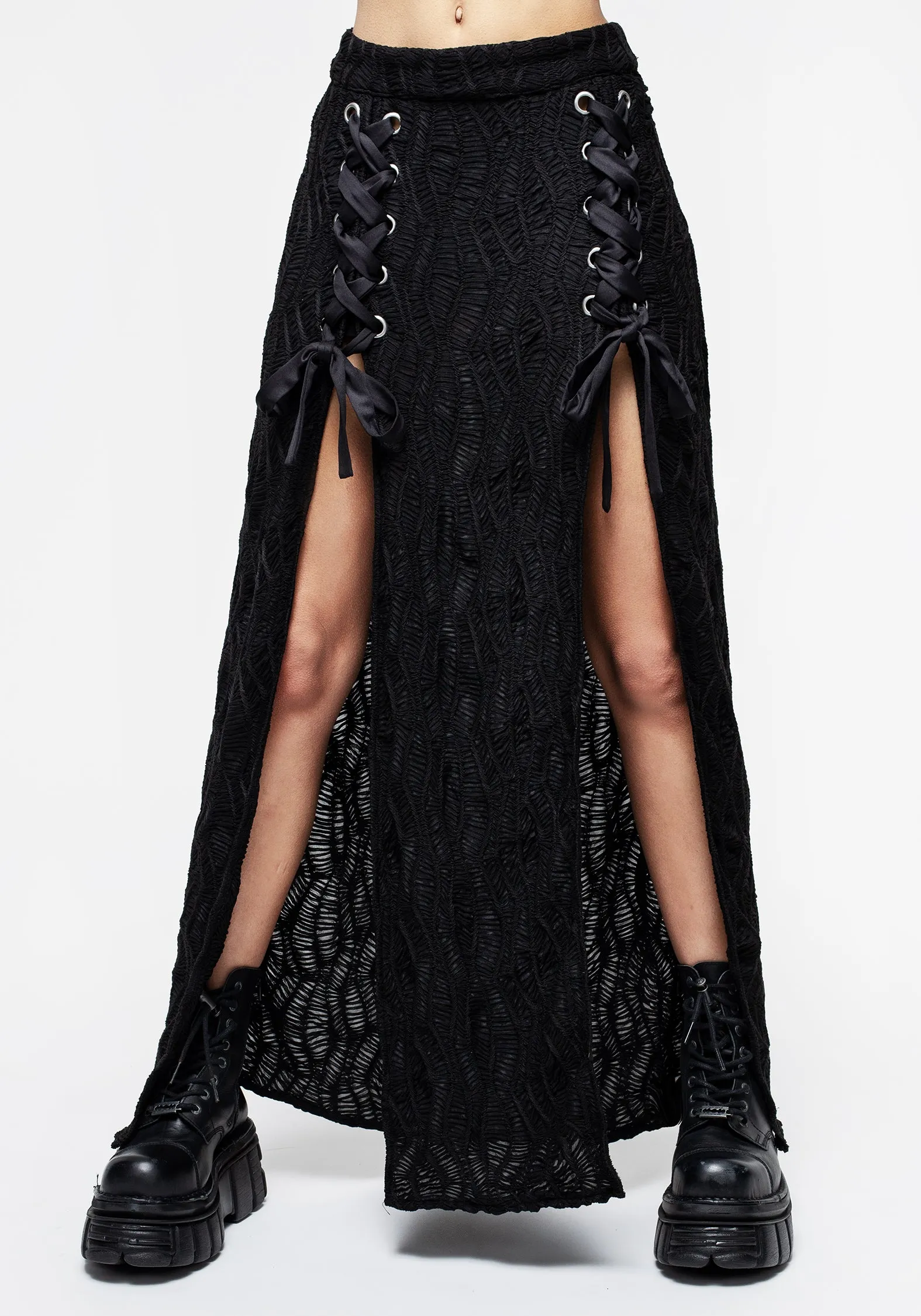 Agitate Textured Jersey Split Maxi Skirt sold by Disturbia