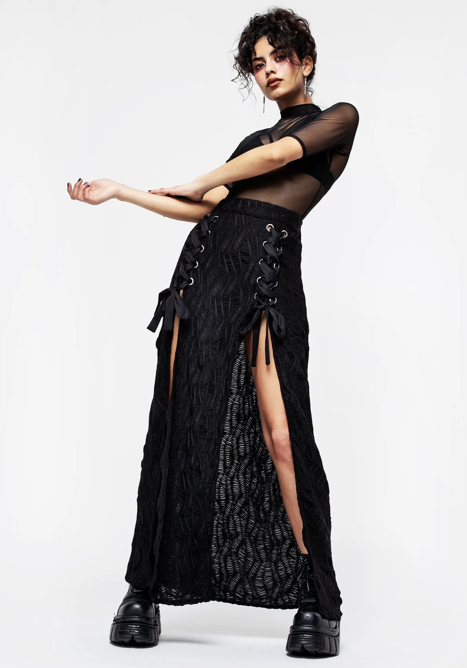 Agitate Textured Jersey Split Maxi Skirt sold by Disturbia product image thumbnail 4