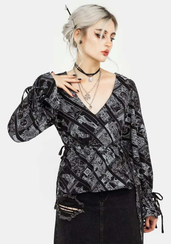 Cartomancy Ruched Drawstring Blouse sold by Disturbia