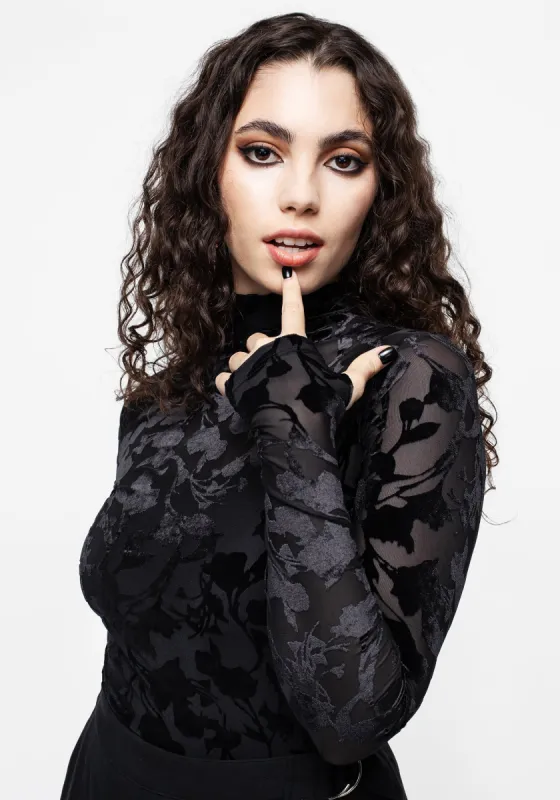 Ava Devoré High Neck Mesh Top sold by Disturbia