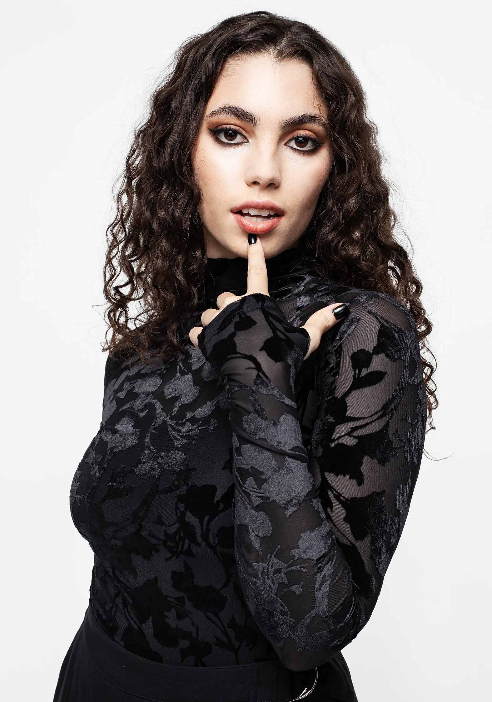 Ava Devoré High Neck Mesh Top sold by Disturbia