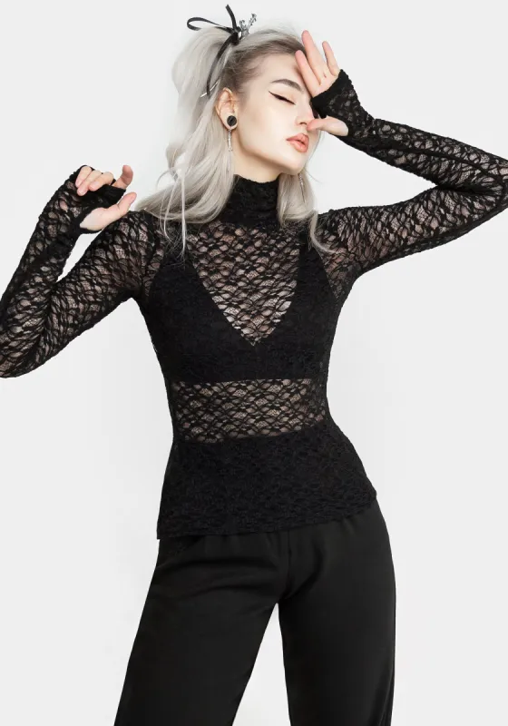 Arabella Lace High Neck Top sold by Disturbia