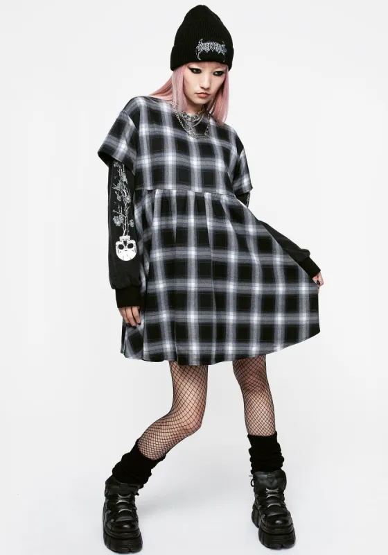 Hypnos Layered Sleeve Check Mini Smock Dress sold by Disturbia