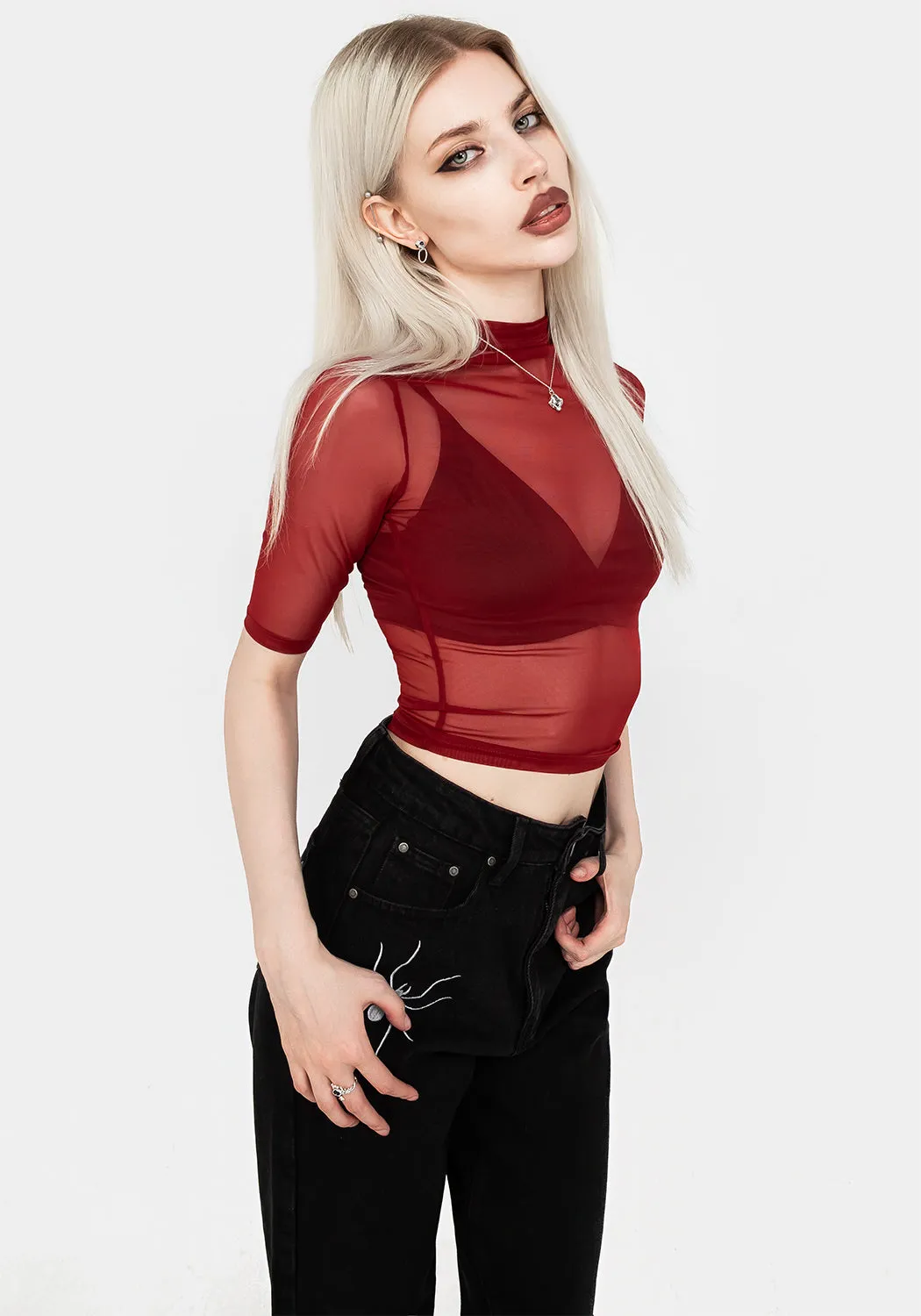 Jinx Mesh Short Sleeve Top - Red sold by Disturbia product image thumbnail 5