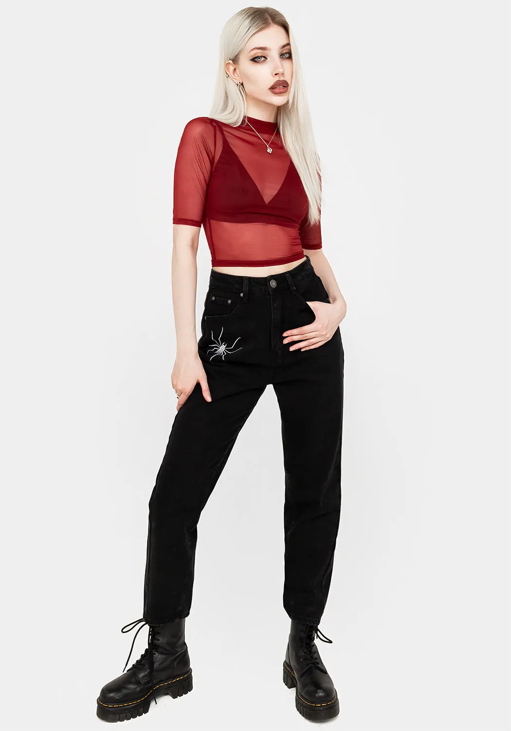 Jinx Mesh Short Sleeve Top - Red sold by Disturbia product image thumbnail 4