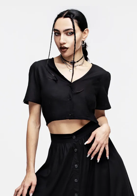 Realm Button Down Crop Top - Midnight Black sold by Disturbia
