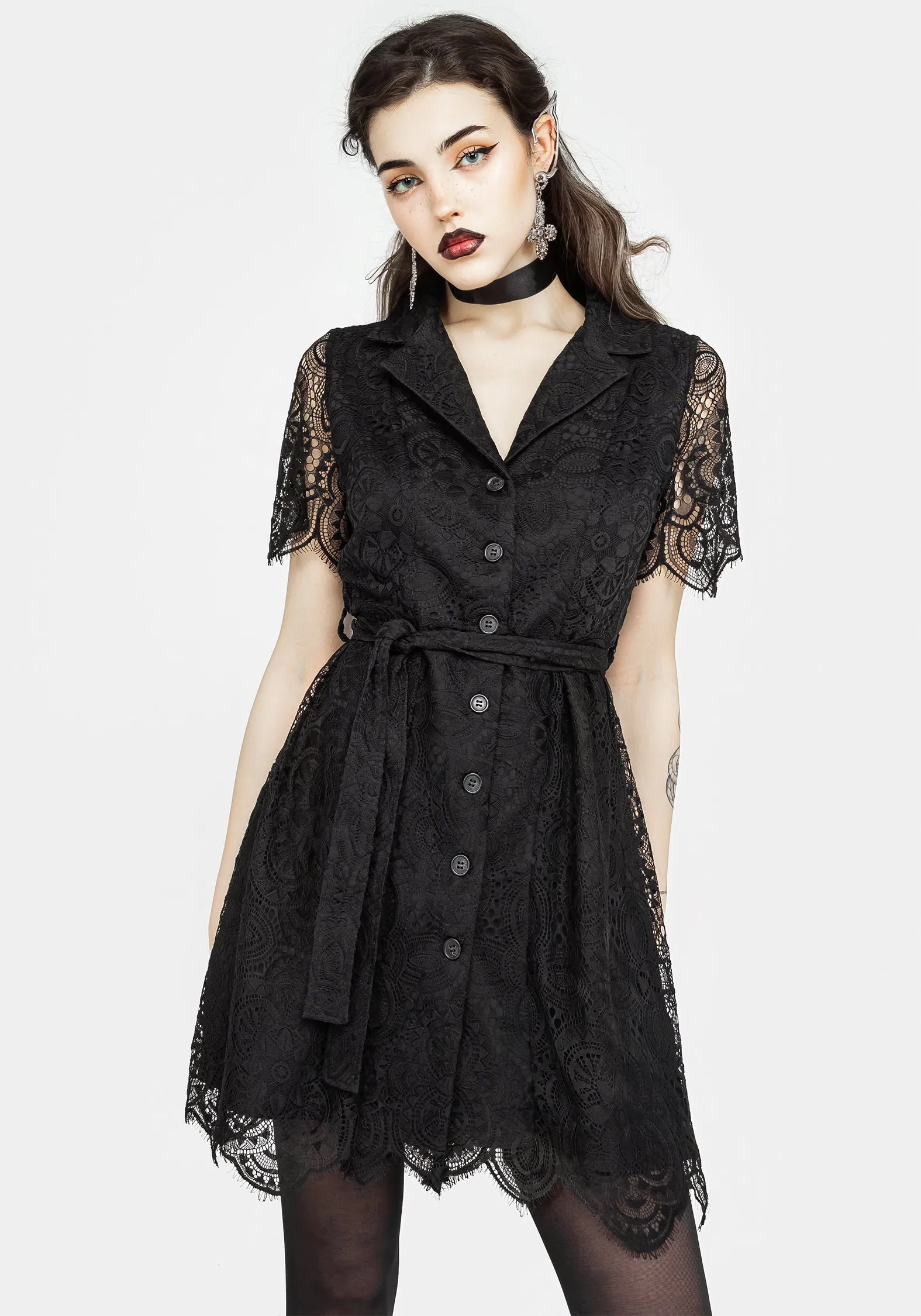 Harmonia Lace Mini Shirt Dress sold by Disturbia