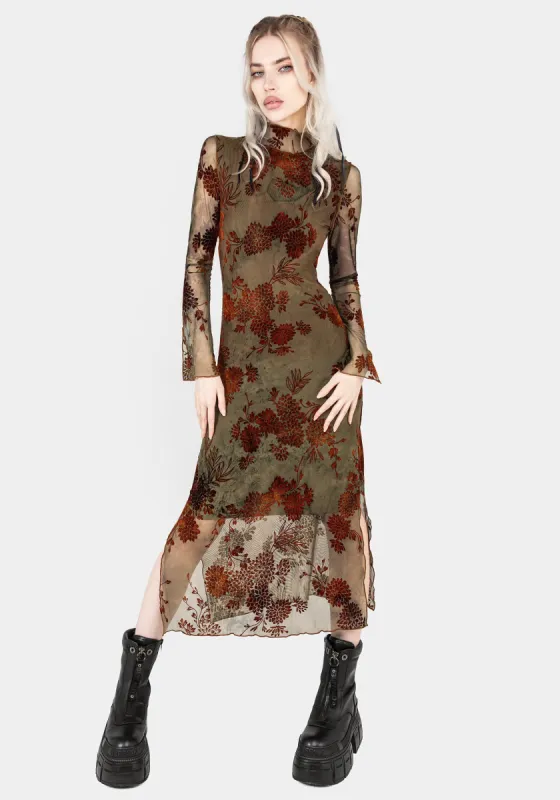 Rosaleigh Flock Velour Mesh Midaxi Dress sold by Disturbia