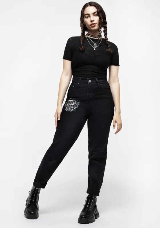 Mycena Mushroom Embroidered Mom Jean sold by Disturbia