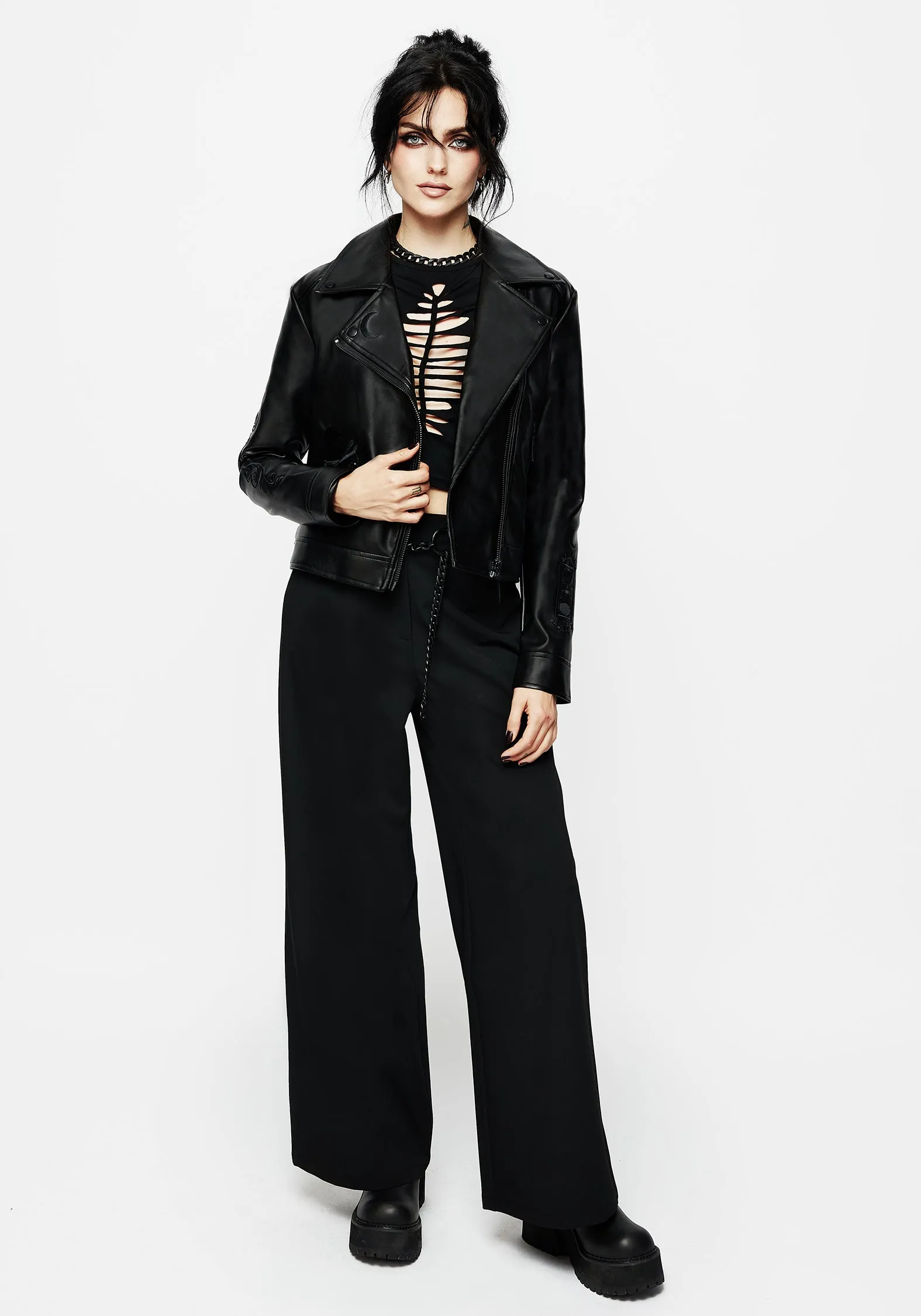 Mori Embroidered Faux Leather Jacket sold by Disturbia product image thumbnail 4