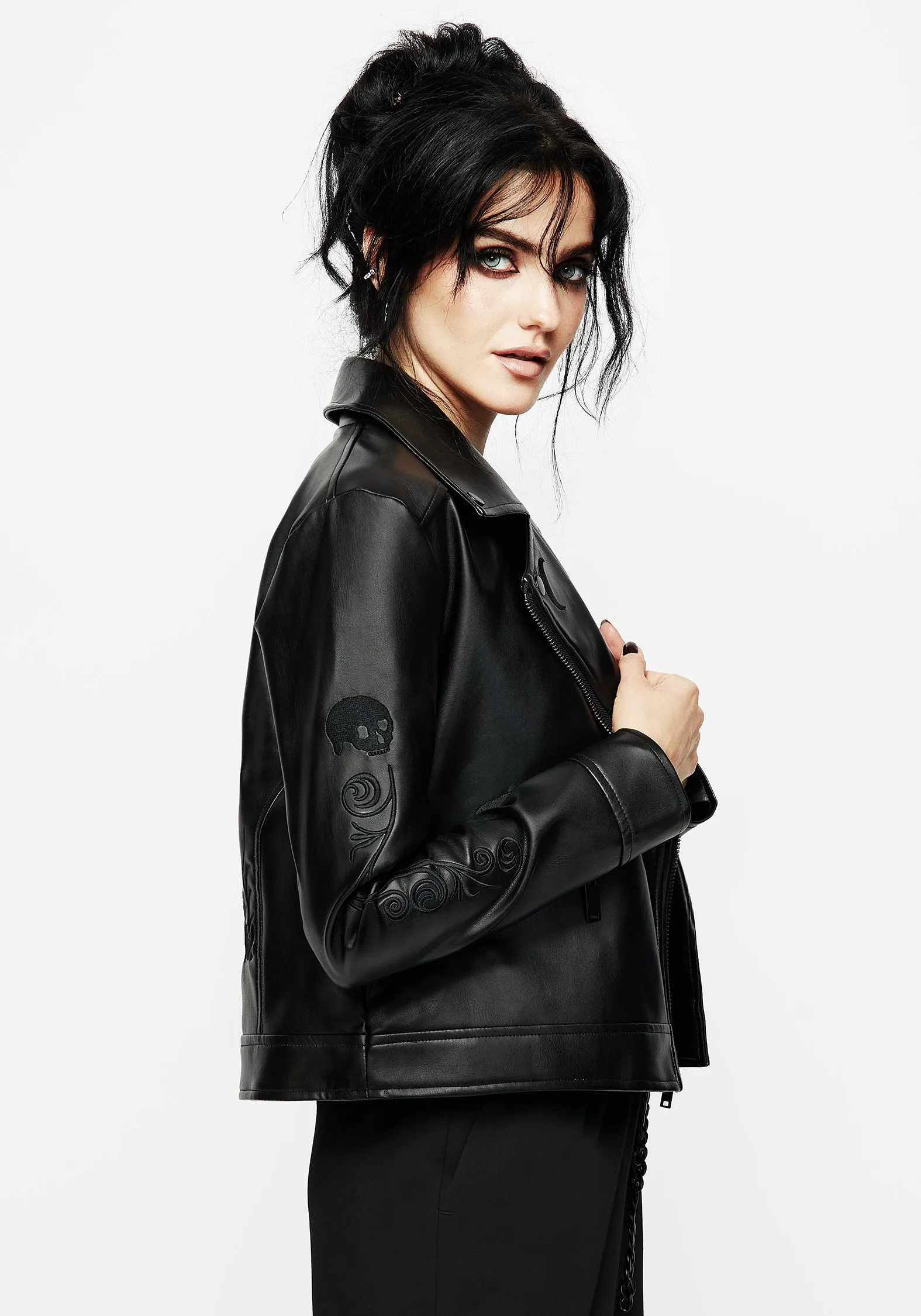 Mori Embroidered Faux Leather Jacket sold by Disturbia product image thumbnail 5