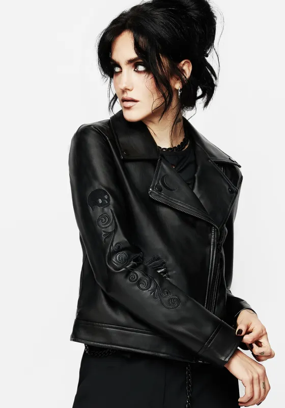 Mori Embroidered Faux Leather Jacket sold by Disturbia