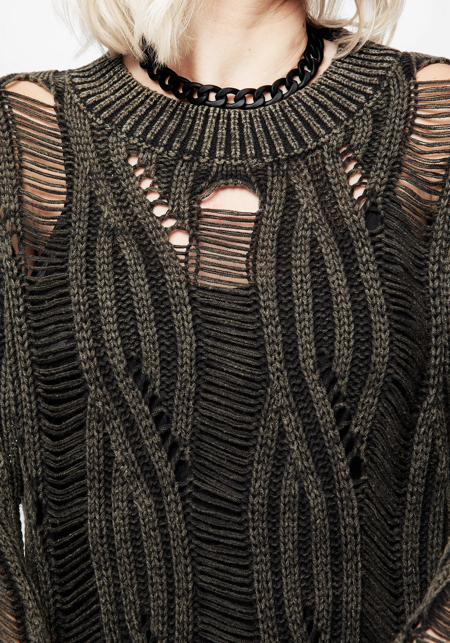 Granite Ladder Stitch Distressed Cable Knit Jumper sold by Disturbia product image thumbnail 2