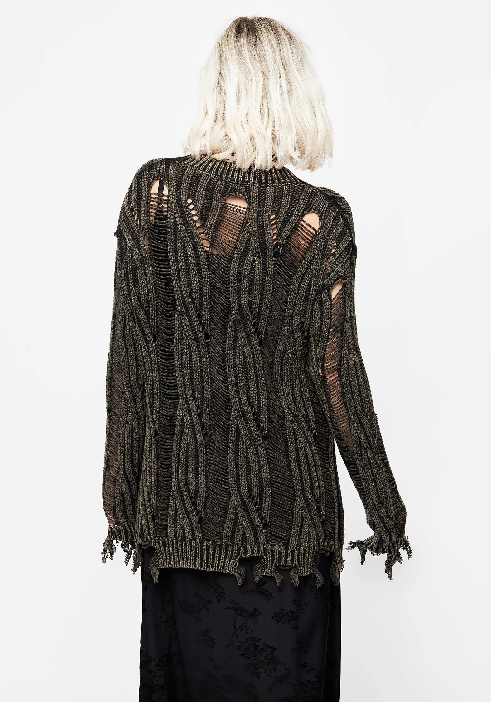 Granite Ladder Stitch Distressed Cable Knit Jumper sold by Disturbia product image thumbnail 3