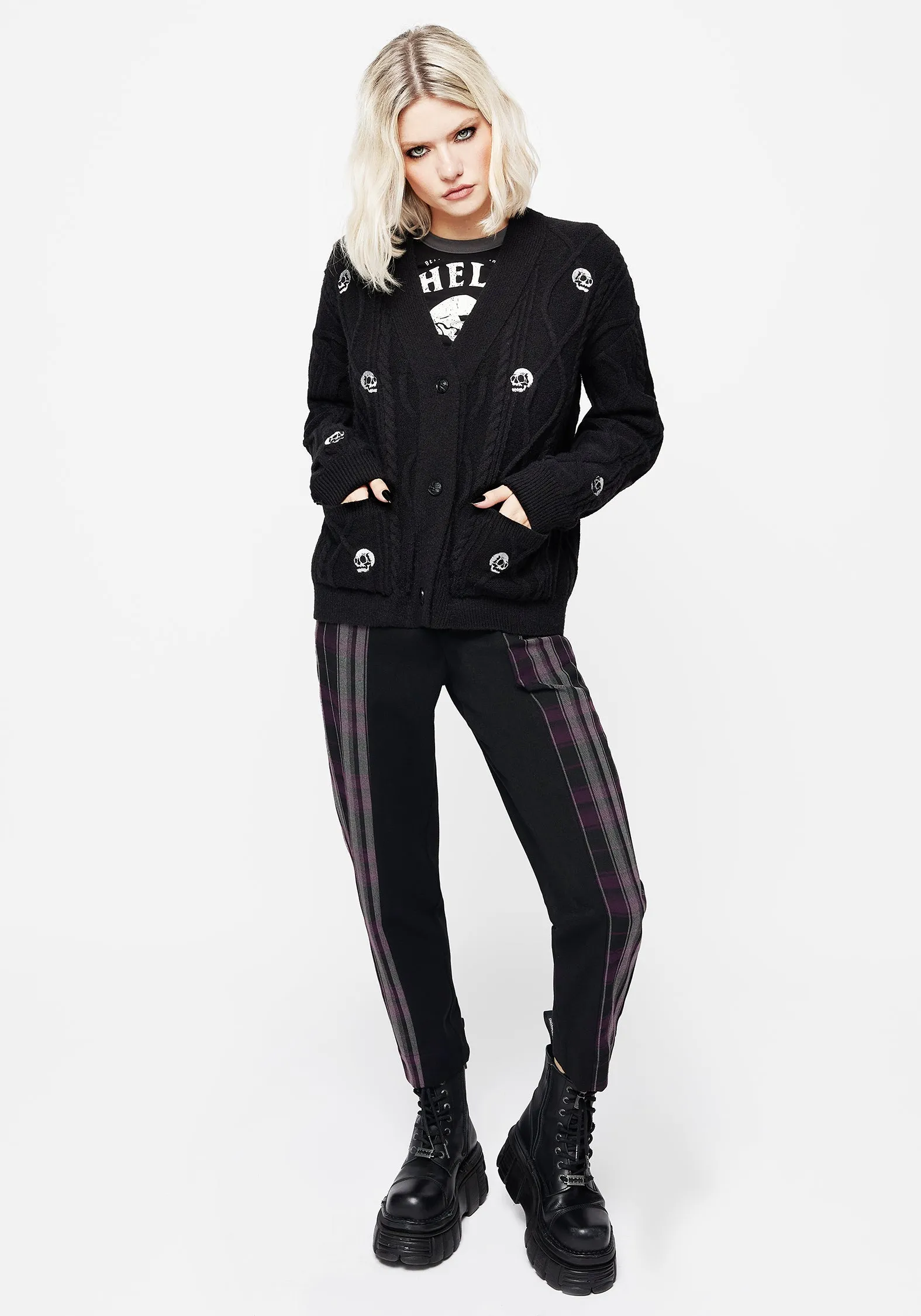 Bones Embroidered Cable Knit Cardigan sold by Disturbia product image thumbnail 5