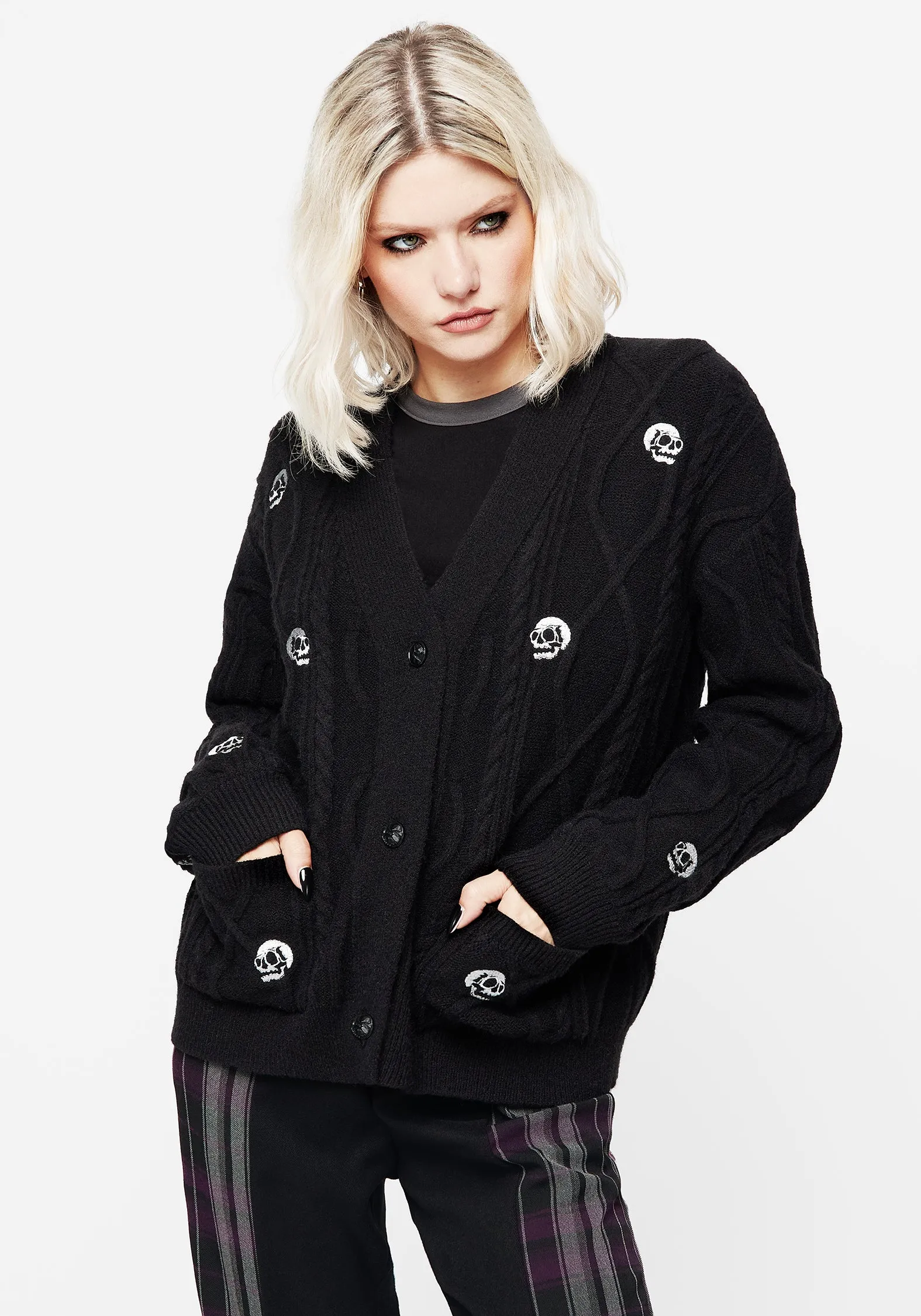 Bones Embroidered Cable Knit Cardigan sold by Disturbia product image thumbnail 4