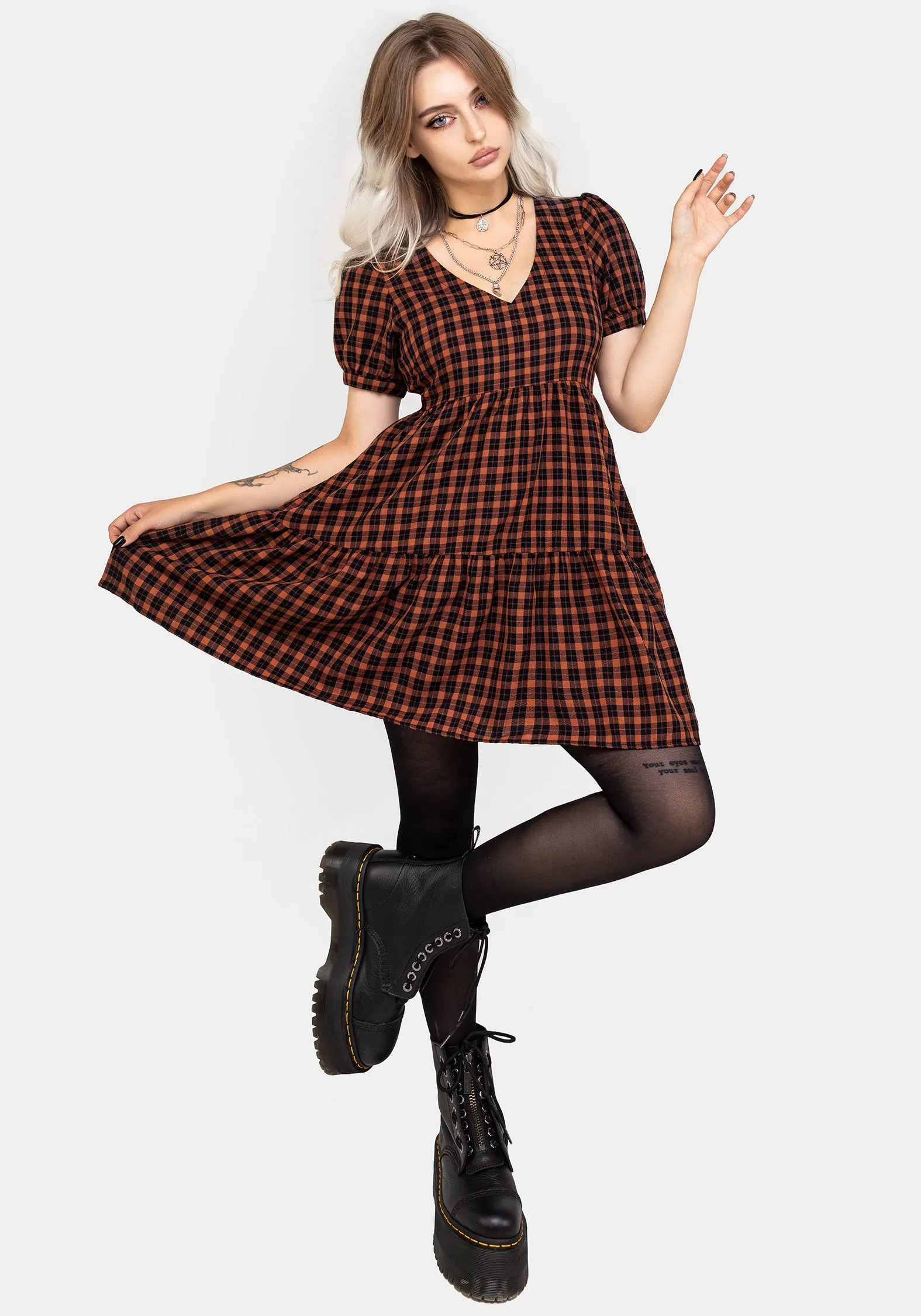 Terra Check Mini Smock Dress - Orange sold by Disturbia product image thumbnail 5