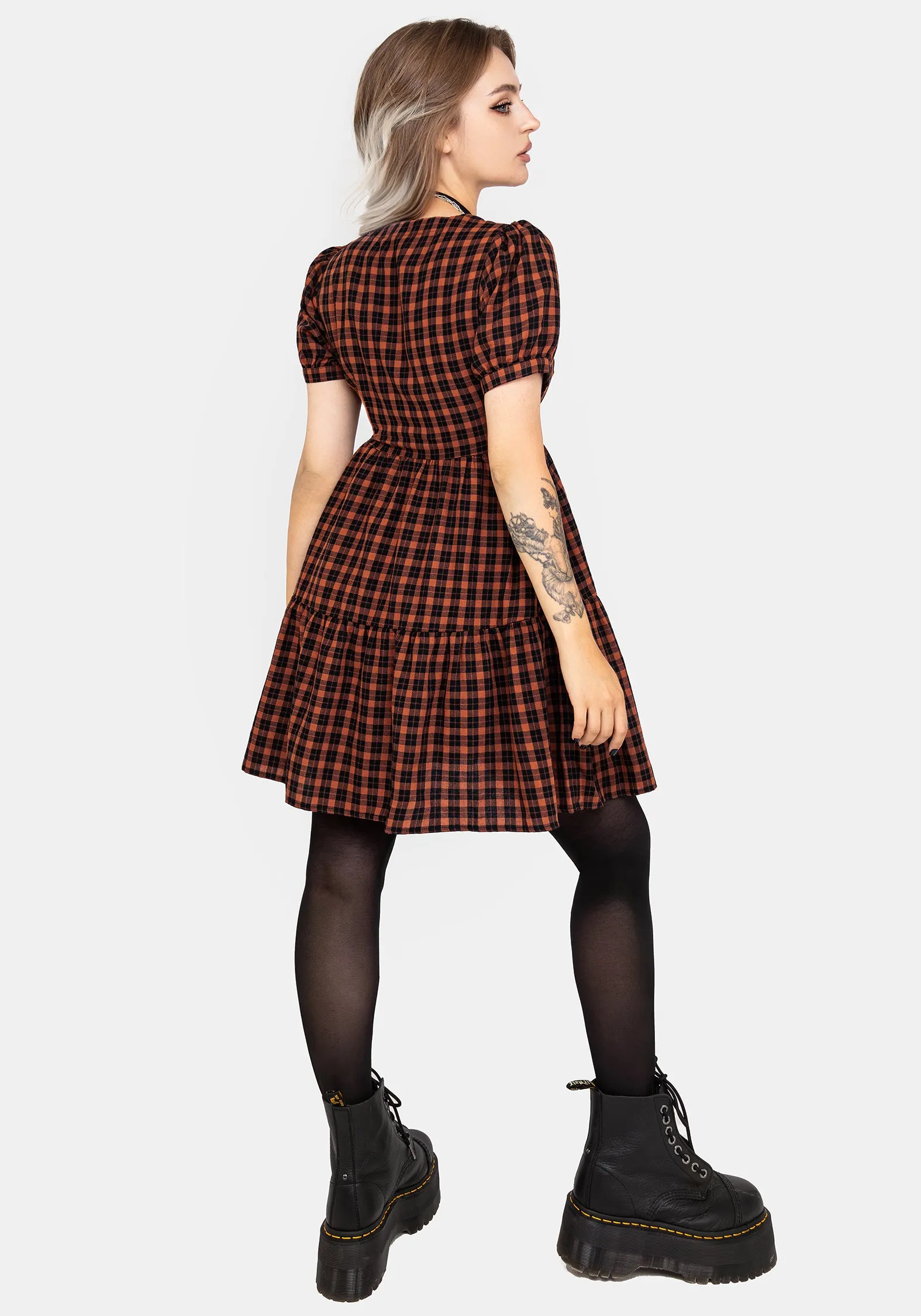 Terra Check Mini Smock Dress - Orange sold by Disturbia product image thumbnail 3