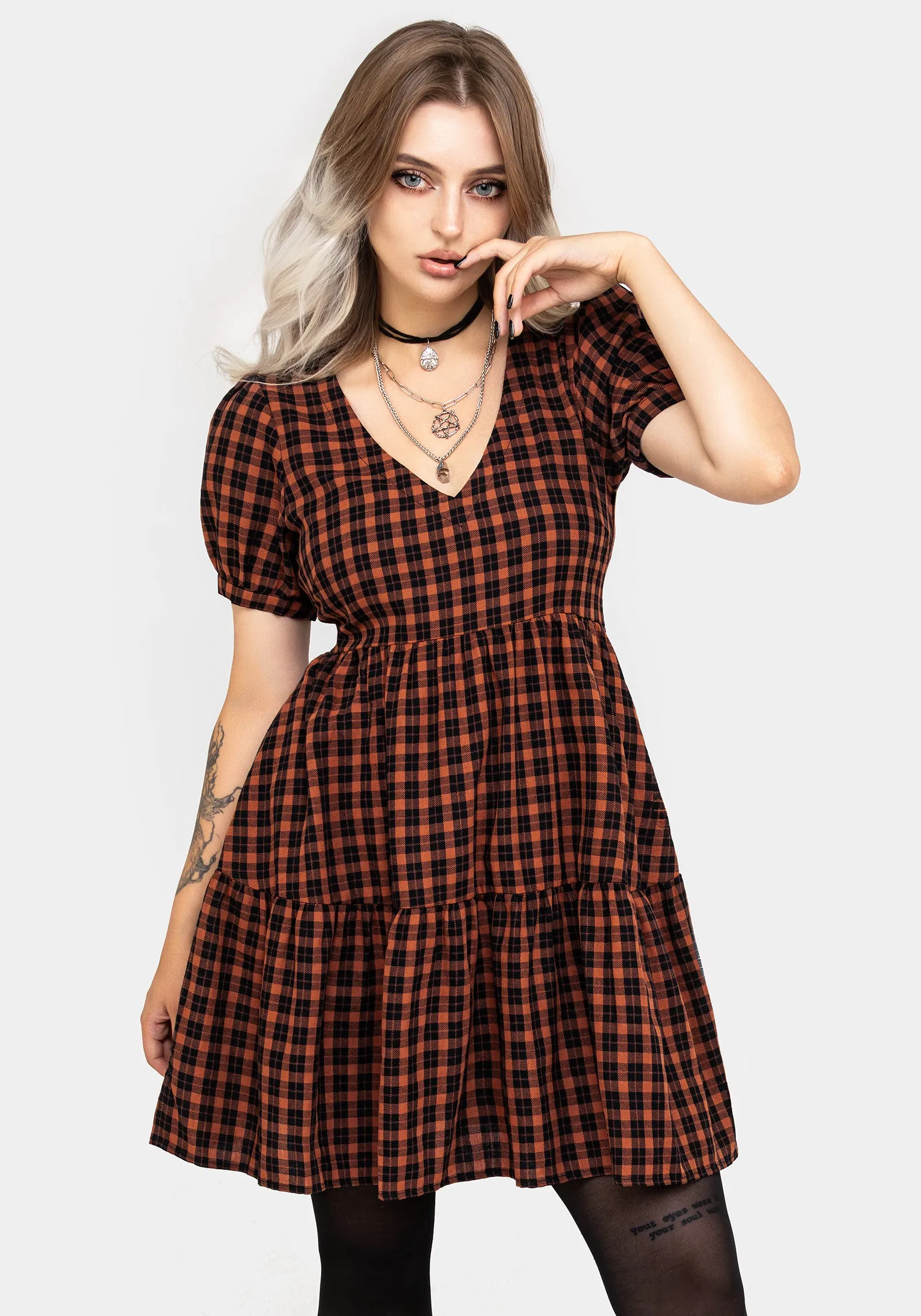 Terra Check Mini Smock Dress - Orange sold by Disturbia product image thumbnail 4