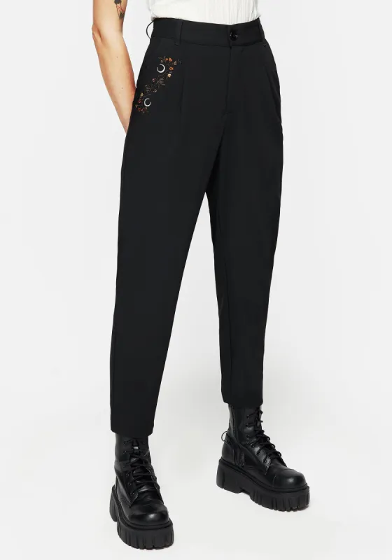 Japonica Floral Moon Embroidered Tapered Trousers sold by Disturbia