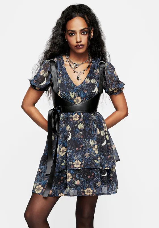 Primrose Floral Chiffon Puff Sleeve Layered Mini Dress sold by Disturbia