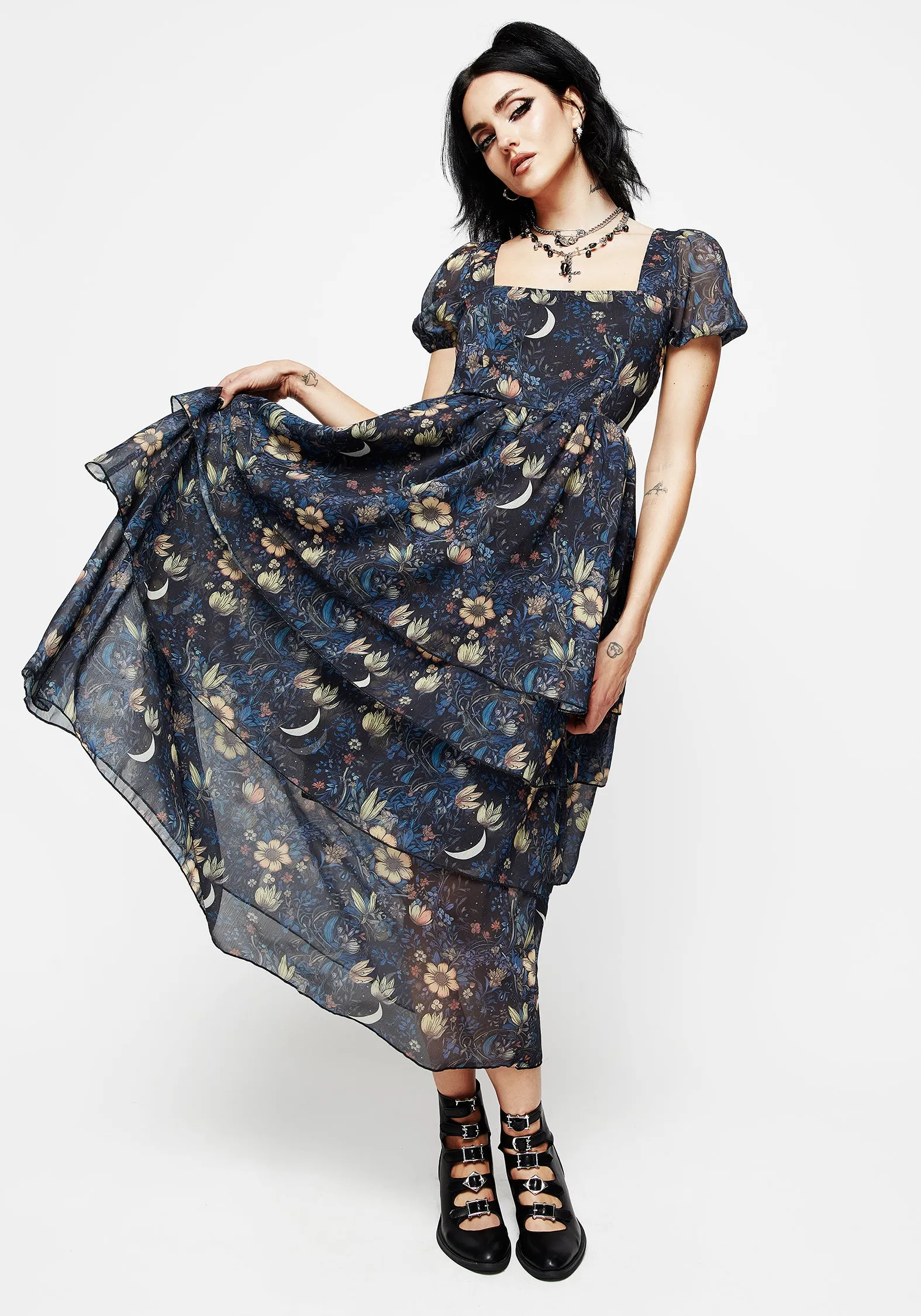Primrose Floral Chiffon Layered Midaxi Dress sold by Disturbia product image thumbnail 4