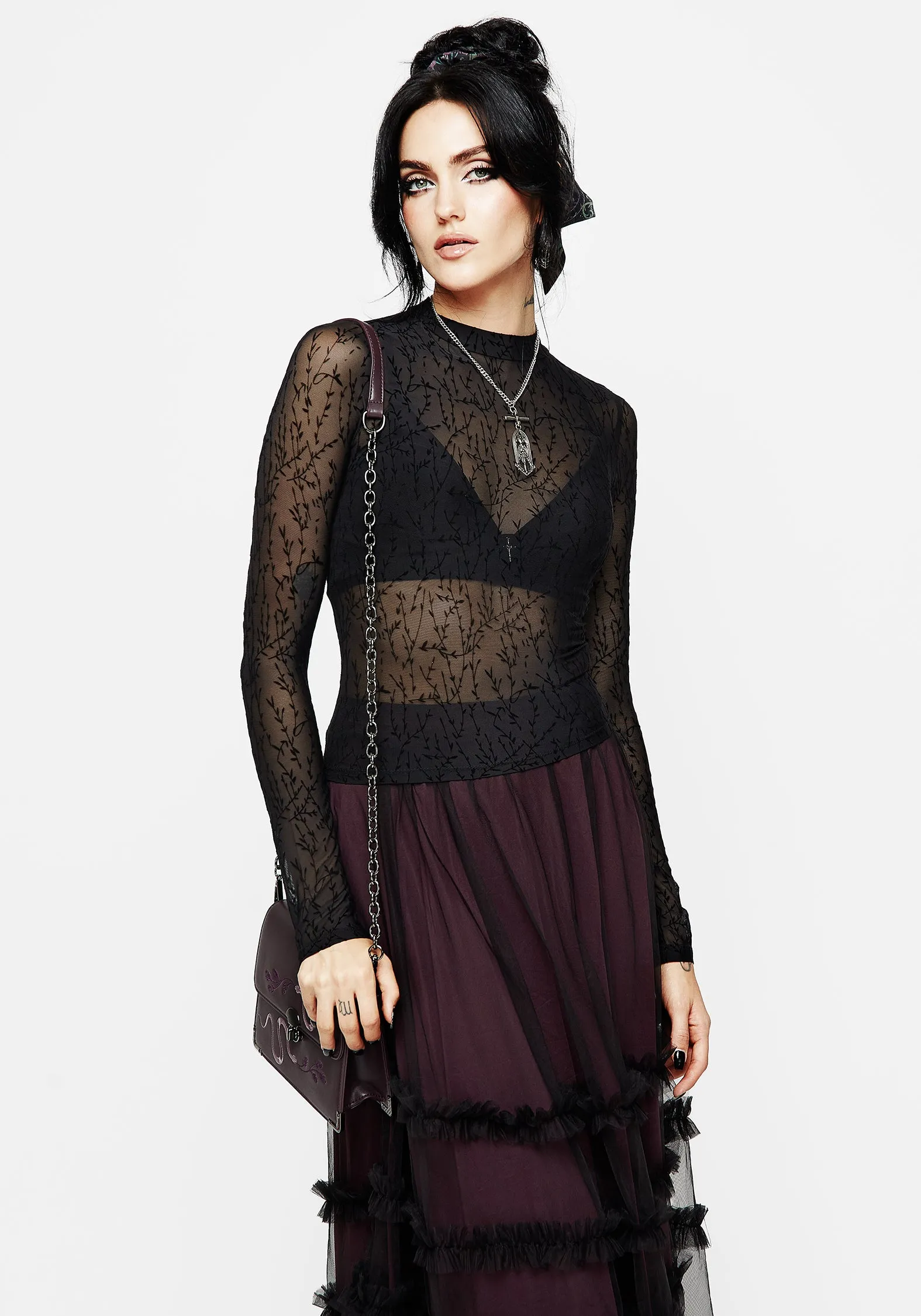 Bouquet Floral Flocked Velour Mesh Top sold by Disturbia product image thumbnail 5