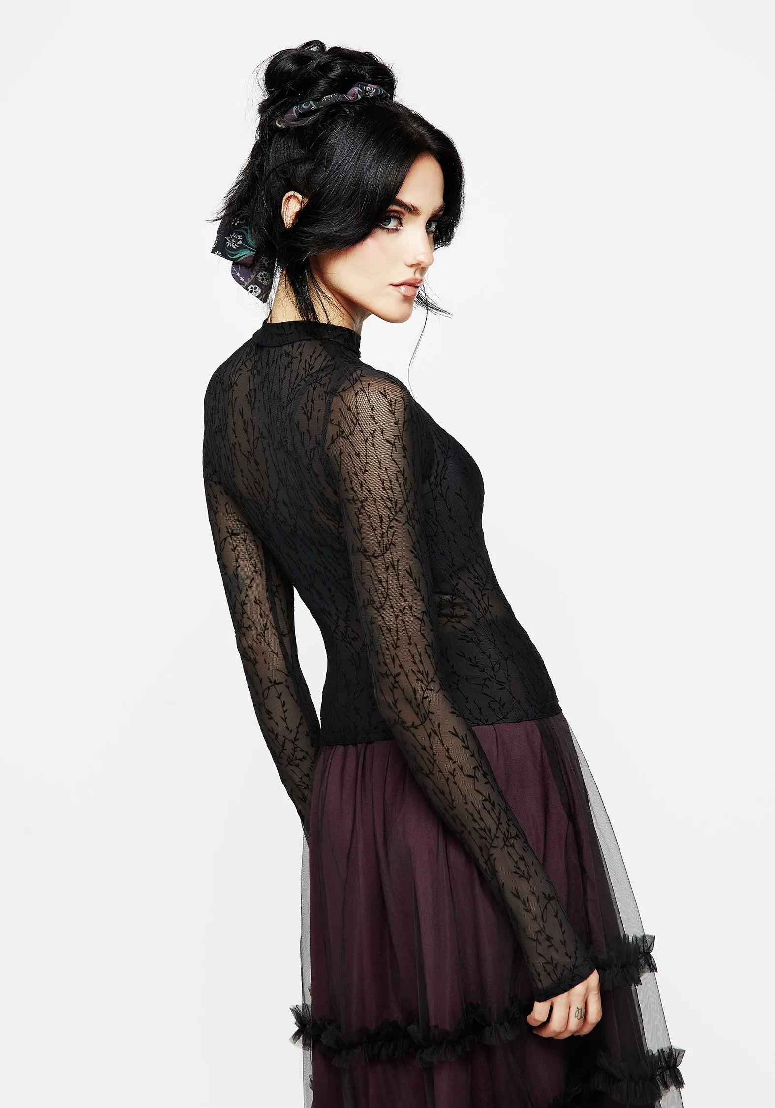 Bouquet Floral Flocked Velour Mesh Top sold by Disturbia product image thumbnail 3